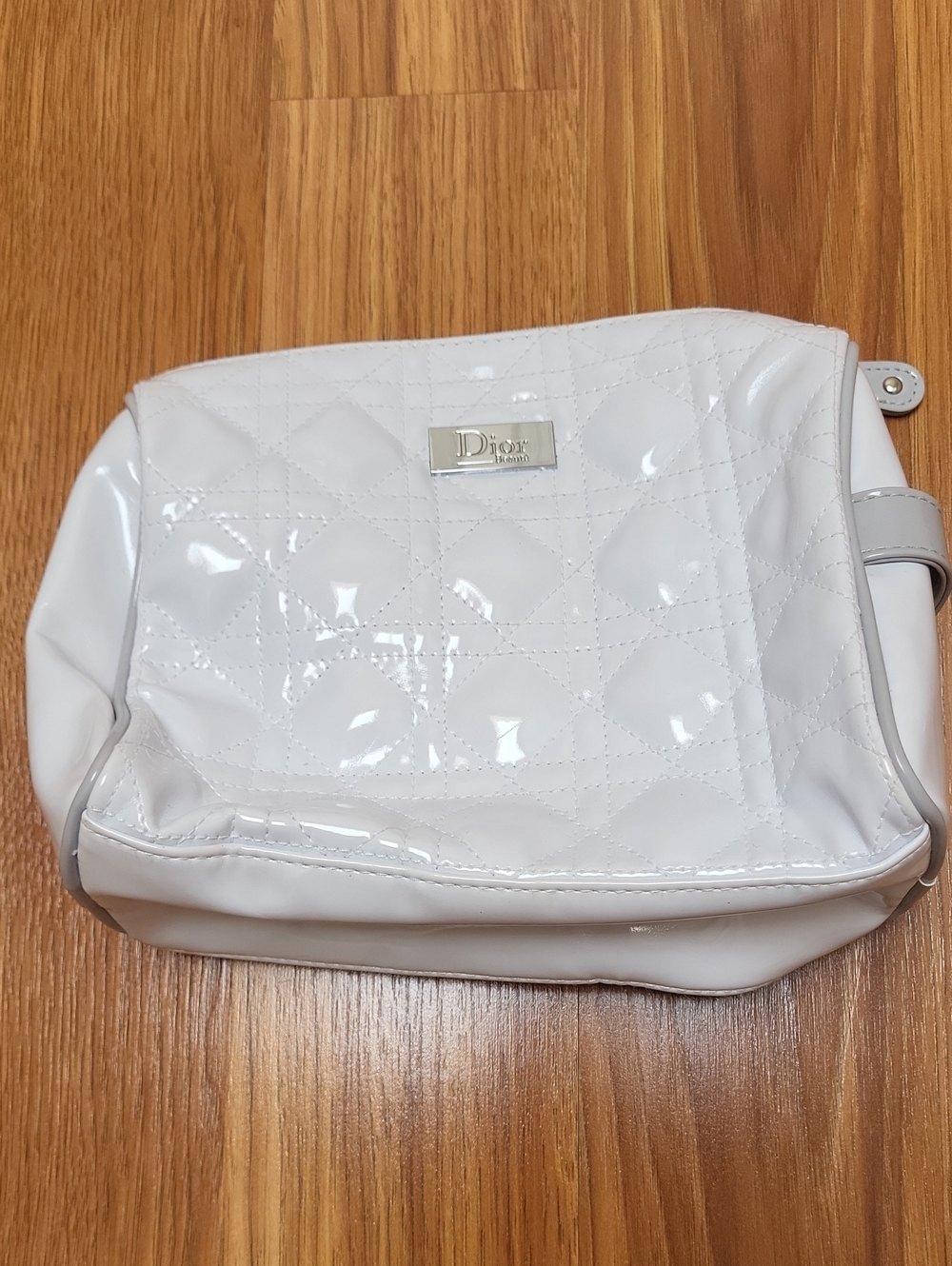 Dior White Quilted Patent Cosmetic Case with Branded Plaque
